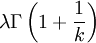 \lambda \Gamma\left(1+\frac{1}{k}\right)\,
