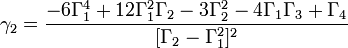 \gamma_2=\frac{-6\Gamma_1^4+12\Gamma_1^2\Gamma_2-3\Gamma_2^2
-4\Gamma_1\Gamma_3+\Gamma_4}{[\Gamma_2-\Gamma_1^2]^2}